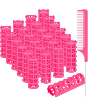 24 Pieces Hair Roller, Small Size Plastic Hair Rollers Hair Curlers with Steel Pintail Comb for Short Hair Long Hair Hairdressing Styling Tools (0.59 x 2.28 Inch, Pink) 0.59 x 2.28 Inch Pink