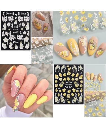 Baoximong 5D Embossed Spring Nail Decals - Self-Adhesive Yellow Pink White Kapok Camellia Design for Women - Buy Online on SooperMarket.com
