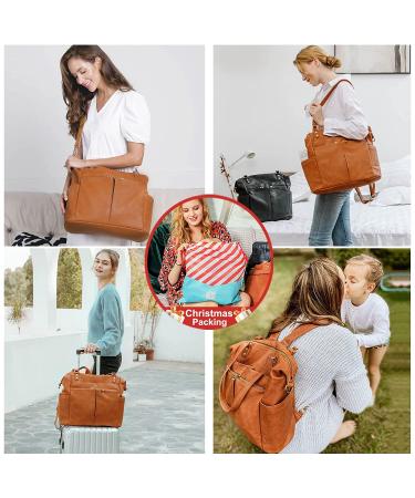 Mominside Leather Diaper Bag Backpack | 14 Pockets | Large Travel Baby Bag with Insulated Pockets & Changing Station - Brown - Buy Online on SooperMarket.com