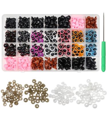 TOAOB 780pcs Black Plastic Safety Eyes with Washers 6mm to 12mm Colorful Craft Safety Eyes and Noses Set for Stuffed Animals Amigurumis Crochet Bears Doll Making