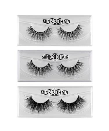 JewelryWe 3D Mink Hair False Eyelashes Black 100% Handmade Eyelashes Eyelash Extension Makeup 3 Pairs Pack Black(3 Pairs)