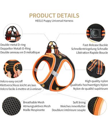 Buy Heele Dog Harness for Small & Medium Dogs - Adjustable Reflective Soft Mesh - Breathable & Comfortable - Perfect for Puppies - 2XS Size - Orange - Buy Online on SooperMarket.com