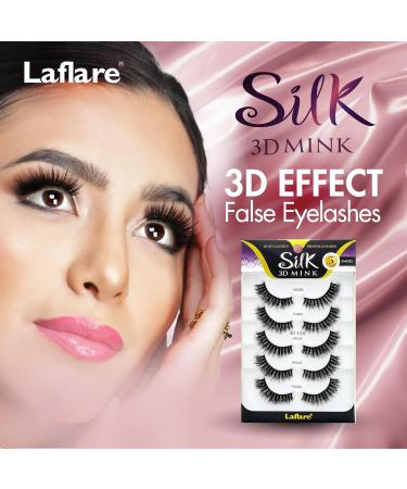 Buy Laflare Silk Mink 3D False Eyelashes - Light & Fluffy Wispy Lashes | 5 Pairs Value Pack (SM01X5P) - International Shipping Available - Buy Online on SooperMarket.com