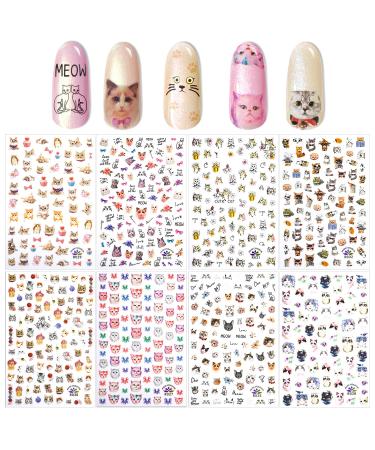PHOGARY 8 Sheets Cat Nail Sticker for Nail Art Decoration False Nail Manicure Decals Girls Women Gift