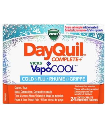Vicks DayQuil COMPLETE Vicks VapoCOOL Cold and Flu Medicine Non-Drowsy Daytime Multi-Symptom Relief for Cough Suppressant Nasal Congestion 24 Caplets Liquicaps