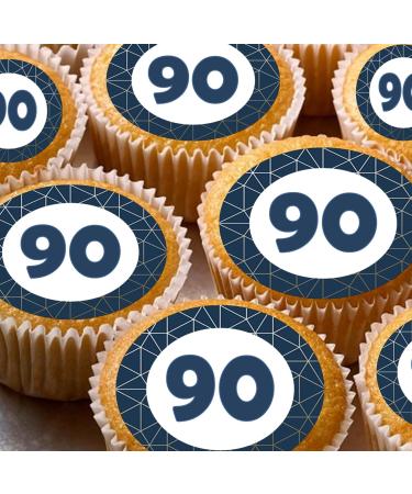 24 90th blue edible birthday party Cupcake Cake Toppers Wafer Rice Paper precut decoration