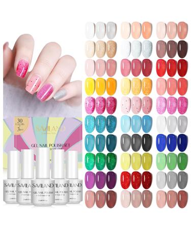 SAVILAND 33PCS Gel Nail Polish Kit   30 Colors Gel Polish Set Soak-off Glitter Nail Art Gel Polish with Base Glossy & Matte Top Gel French Manicure Starter Kit for Home DIY Nail Salon & Gifts