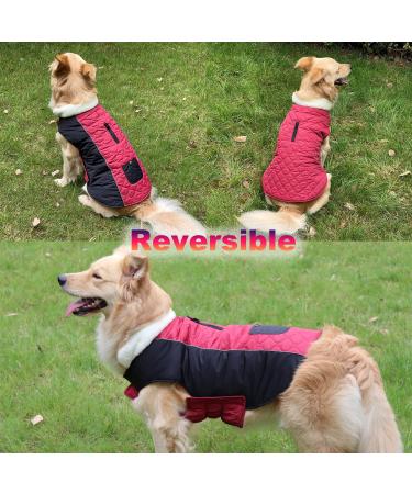 Etechydra Reversible Waterproof Dog Coat Vest with Reflective Trim, Warm Fleece Collar | Red+Black | Small - Buy Online on SooperMarket.com