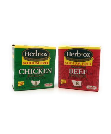 Herb-Ox Sodium Free Bouillon Bundle, Beef and Chicken, 16 Total Packets 16 Piece Assortment