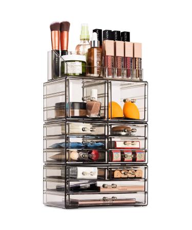 Sorbus Large Clear Makeup Organizer - Detachable Spacious Cosmetic Display - Jewelry & Make Up Organizers and Storage Tower - Makeup Organizer for Vanity, Bathroom, Dresser & Countertop - Black Jewel