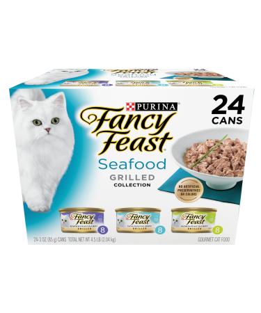 Purina Fancy Feast Gravy Wet Cat Food Variety Pack, Seafood Grilled Collection - 3 oz. 24 Cans (Pack of 1)