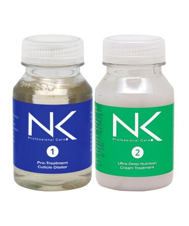 NK Hair Straightening Treatment with Keratin - 2-Step Nourishing Reconstructing and Smoothing Formula for All Hair Types 60ml (4oz) 4 Ounce