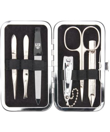 Three swords - 6 pcs.Nail care set 'Lucca' |Manicure & pedicure set in real leather gift box.Color: black |Contents: skin scissors 2 tweezers double instrument nail clipper & nail file