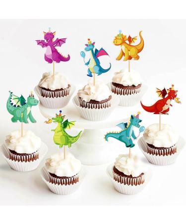 24-Piece Dragon Theme Cupcake Toppers | Mythical Cake Decorations for Weddings & Birthday Parties | Realistic Torte Picks & Event Party Accessories - Buy Online on SooperMarket.com