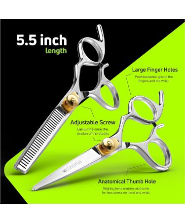 Suvorna 5.5 Hairdressing Scissors Set - Professional Barber and Hair Cutting Scissors with Thinning Shears for Right-Handed Hairdressers - 2 Pc Set - Buy Online on SooperMarket.com
