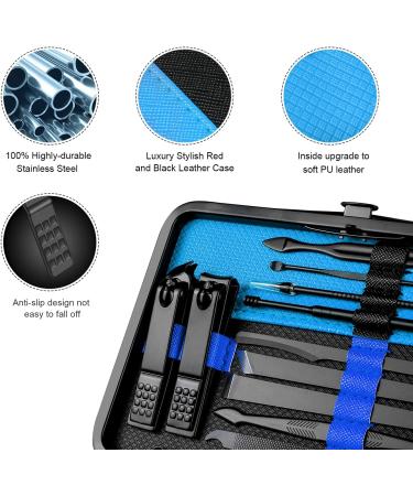 Manicure Set Nail Set Nail Clipper Kit Professional - Stainless Steel Pedicure Set Nail Grooming Kit of 18pcs with Case for Travel (Black/Blue) - Buy Online on SooperMarket.com