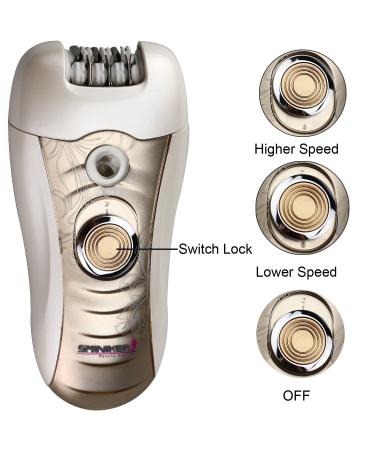 Sminiker 3 in 1 Lady Rechargeable Hair Removal Kit - Waterproof Bikini Trimmer, Epilator, Callus Remover - LED Shaver for Arms, Underarms, Bikini Line & Legs (Gold) - Buy Online on SooperMarket.com