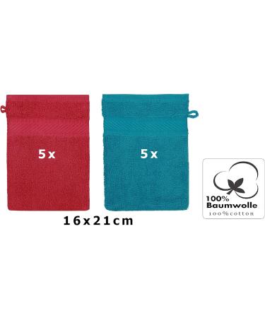 Betz Terry Cloth Wash Gloves - 10 Piece Set 100% Cotton 16x21 cm Cranberry-Petrol | Premium International Shipping - Buy Online on SooperMarket.com