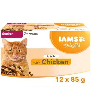 IAMS Delights Complete Wet Cat Food for Senior 7+ Cats Chicken in Jelly Multipack 12 x 85 g Pouches