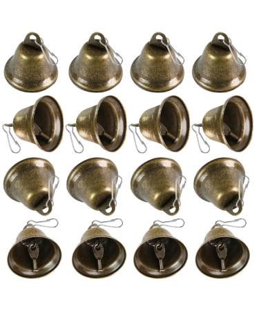 BigOtters Craft Bells, 16PCS Bronze Jingle Bells Vintage Bells (1.7" X 1.5") with Spring Hooks Hanging for Wind Chimes Housebreaking Making Dog Potty Training Doorbell Wedding Decor DIY Favor