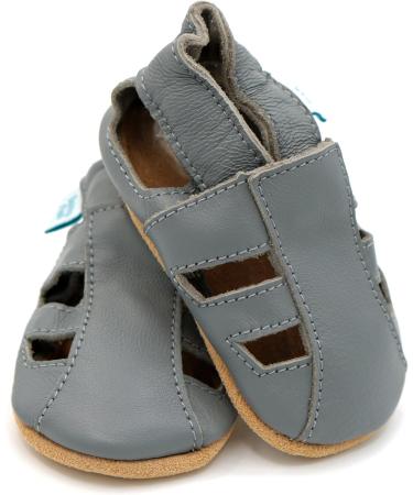 Dotty Fish Soft Leather Baby Shoes | Toddler Sandals | Non-Slip Suede Soles | Grey | 0-6 Months to 3-4 Years - Buy Online on SooperMarket.com