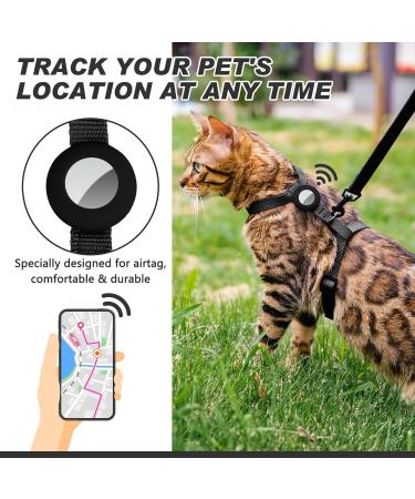 VKPETFR Cat Harness and Leash Set Escape Proof for Walking Adjustable Cute Kitten Harness Leash with Airtag Holder for Small Large Cats Lightweight Soft Walking Travel Harness (Black) - Buy Online on SooperMarket.com