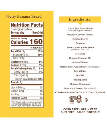 Simple Mills Almond Flour Nutty Banana Bread Snack Bars - Gluten Free & Paleo Friendly - Organic Coconut Oil - Healthy Breakfast Snacks - 6oz (Pack of 3) - Buy Online on SooperMarket.com