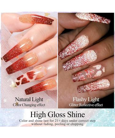 MSRUIOO Color Changing Reflective Gel Nail Polish - Temperature Activated Glitter Polish - Diamond Glitter Silver Pink Purple - Color Changing Gel - Buy Online on SooperMarket.com