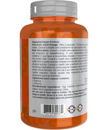 NOW Sports Nutrition Arginine & Citrulline 500 mg/ 250 mg Amino Acids 120 Veg Capsules - Buy Online on SooperMarket.com