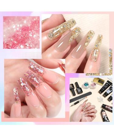 UR SUGAR Poly Gel Nails Set | 6 Colors Nail Extension Builder Gel Kit with Base & Top Coat | DIY Manicure at Home | Glitter Nude & Clear Polygel - Buy Online on SooperMarket.com