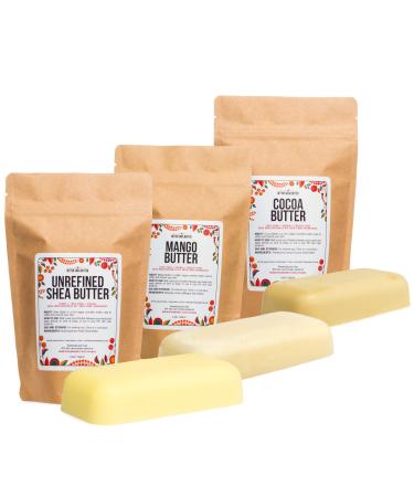 Better Shea Butter Set of Raw Shea Butter  Unrefined Cocoa Butter  Pure Mango Butter | For Soap Making and DIY Body Butters  Lip Balms  Lotions | Each Butter is 8 oz Making 24 oz Total (Bar Set)