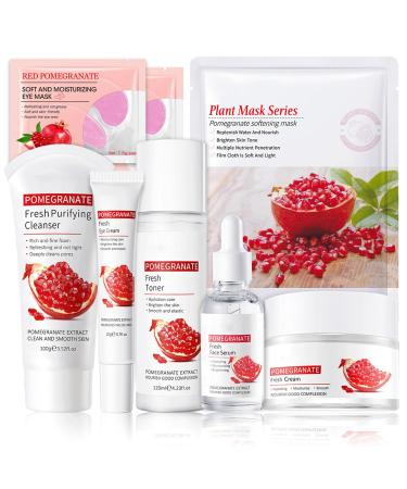 Women Gift Sets 8 Pieces Pomegranate Beauty Products: Cleanser Toner Eye Cream Serum Face Cream - Moisturizes Nourishes Skin Reduces Wrinkles
