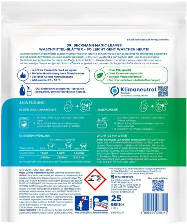 Dr. Beckmann Magic Leaves Universal Detergent Sheets Pre-Dosed and Water-Soluble Wash Sheets Space-Saving and Easy to Use  - Buy Online on SooperMarket.com