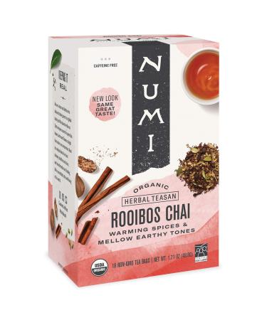 Numi Organic Tea Rooibos Chai, 18 Count Box of Tea Bags, Herbal Teasan, Caffeine-Free (Packaging May Vary) Rooibos Chai 18 Count (Pack of 1)