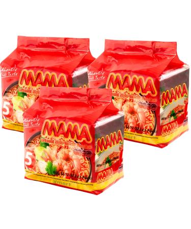 Mama Tom Yum Shrimp Noodles 60g Pack of 15 - Delicious Thai Flavors Hot & Spicy Noodles w/ Shrimp Tom Yum Soup Base No Trans Fat w/ Fewer Calories Than Deep Fried Noodles