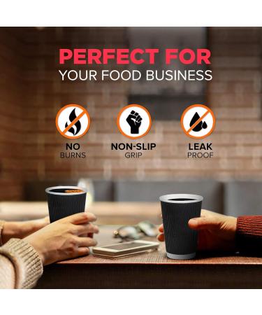 Fit Meal Prep 50 Pack Disposable Hot Cups - 12oz Black Double Wall Insulated Ripple Sleeves To Go Coffee Cups - Kraft Hot Beverage for Chocolate Tea and Cocoa Drinks - Sturdy and Eco Friendly 50 8 oz - Buy Online on SooperMarket.com
