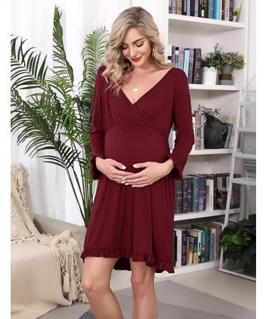 Bresdk Maternity Nightdress: Long Sleeve Nursing Nightgown for Pregnant Women - Buy Online on SooperMarket.com