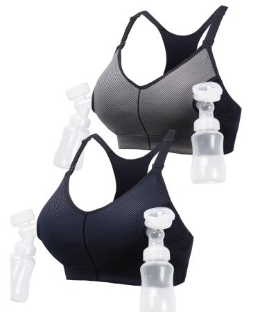 HOFISH Pumping Sports Bra for Women Padded Medium Support Racerback Bras Seamless High Impact Yoga Exercise Athletic Bras L 2pcs: Black/Grey+black Deep Blue