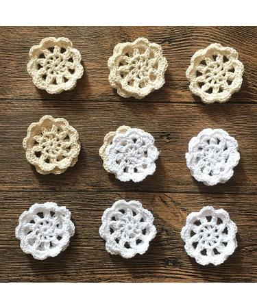MINDPLUS 2 Inch Small Crocheted Lace Cotton Flowers Doilies Set of 18 in White and Beige - Buy Online on SooperMarket.com