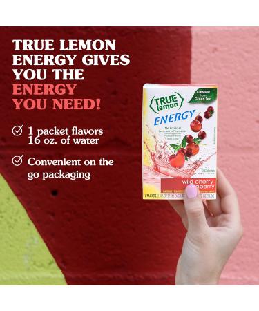TRUE LEMON Energy Wild Cherry Cranberry Drink Mix - 6 Count Packets with Stevia - Gluten Free Water Flavor Enhancer - No Preservatives or Artificial Sweeteners - Pack of 12 - Buy Online on SooperMarket.com