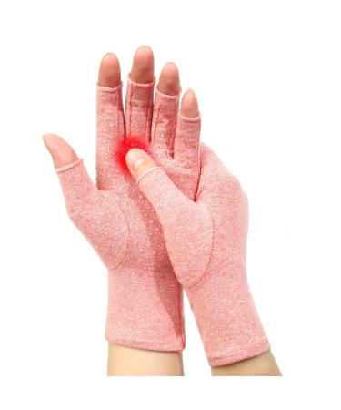 YOGINGO Fingerless Gloves for Women&Men - Compression Gloves for Arthritis - Providing Warmth and Compression to Promote Healing - Relieve Arthritis Pain Breathable Fabric Comfortable Fit(L Pink) L Pink- 1 Pair