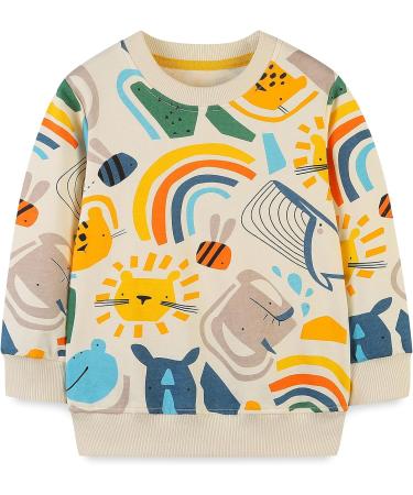 Kids Dinosaur Sweatshirt | Cotton Long Sleeve Jumper | Toddler Boys Girls Pullover | Baby Clothes 1-8 Years | 3-4 Years Rainbow - Buy Online on SooperMarket.com
