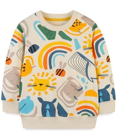 Boys Sweatshirt for Kids Dinosaur Jumper Cotton Casual Top Long Sleeve Pullover T-Shirt Toddler Girls Shirts Baby Clothes 1-8 Years 6-7 Years Rainbow