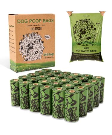 Dog Poo Bags - 450 Counts Biodegradable Thick Leak Proof Pet Poop Waste Bag Refill Rolls for 7 Month Supply Lavender Scented