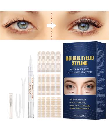 Eyelid Tape  480 PCS Eyelid Lifter Strips for Hooded/Droopy/Uneven/Mono Eyelids  Double Eyelid Lift with Fork Rods & Tweezers