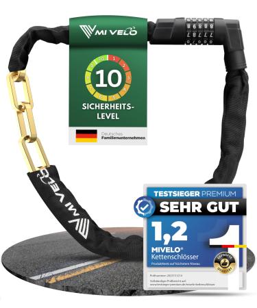 Mivelo bicycle lock chain lock high safety 100cm long I bike lock Number lock 8mm hardened steel i ideal for e bike MTB & racing bike