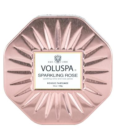 Voluspa Sparkling Rose 3 Wick Tin Candle 12 Ounce 40 Hour Burn Time All Natural Wicks and Coconut Wax for Clean Burning Vegan Poured in The USA Octagon Tin Sparkling Rose
