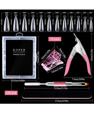 Kalolary Dual Nail Forms Set - 120PC Stiletto False Nail Tips & Pink Nail Clips with Dual-Ended Poly UV Gel Brush for Nail Art Extension - Buy Online on SooperMarket.com