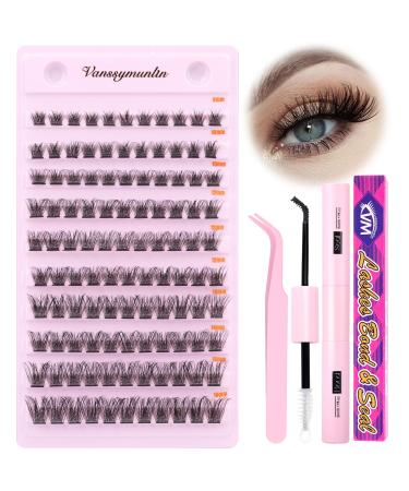 Lash Extension Kit 110Pcs Lash Clusters DIY Eyelash Extension Kit D Curl Mega Volume Wispy Individual Lashes with Long Lasting Lash Bond and Seal and Lash Tweezers for Eyelash Extensions at Home KIT-05