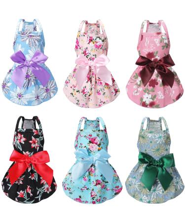 6 Pieces Puppy Dog Dress Pet Bowknot Princess Dress Puppy Floral Vest Skirt Pet Summer Dress Dog Cute Rosette Sundress Apparel for Small Dog Cat Pet (L (7-9lbs), Classic Style) L (7-9lbs) Classic Style